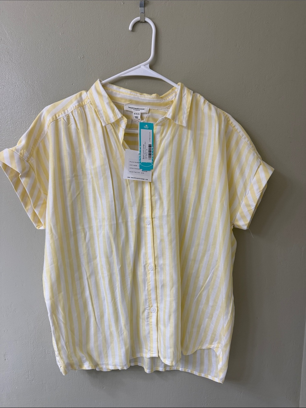 beachlunchlounge Yellow and White Striped Button-Down Shirt